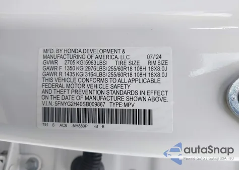 2025 Honda Pilot Ex-L from USA, damaged, VIN 5FNYG2H40SB009867